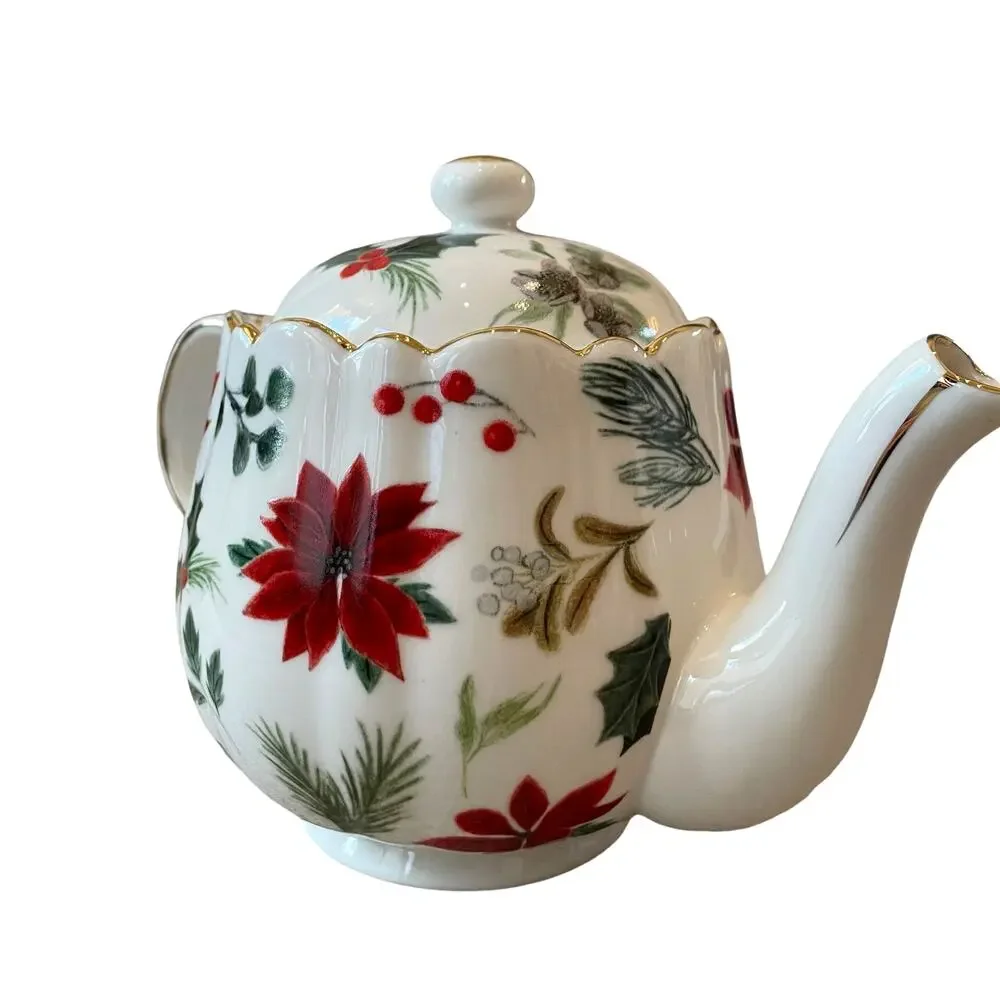 Grace Teaware Poinsettia Porcelain Teapot New Release 2024 Christmas Holiday